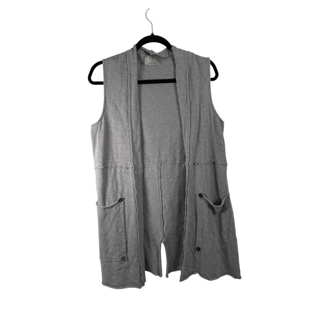 Chalet et Ceci Cotton Knit Vest Gray Lagenlook Slub Longline Open Front Womens M - Picture 2 of 10